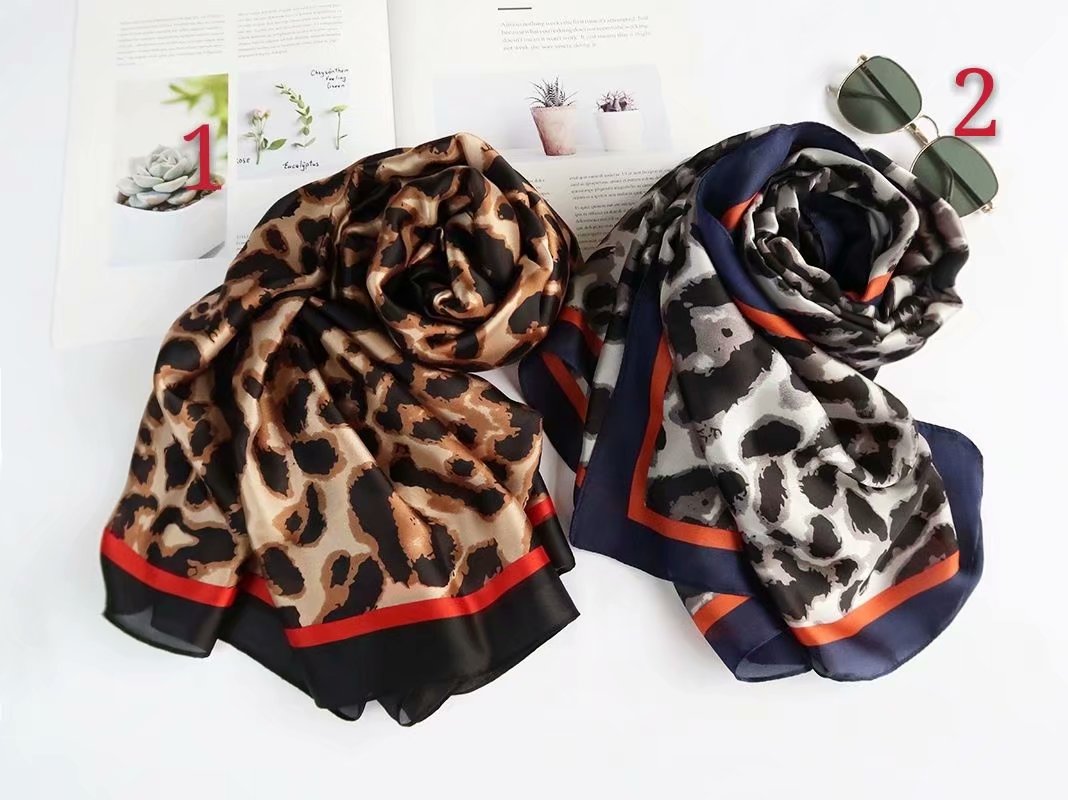 New silk satin leopard scarf