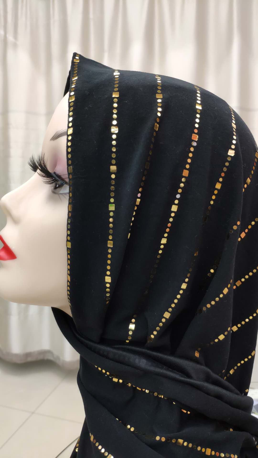 Women's Arab Muslim Gauze New Summer Thin Chiffon Milk Silk Full Hot Drill Headscarf details Picture