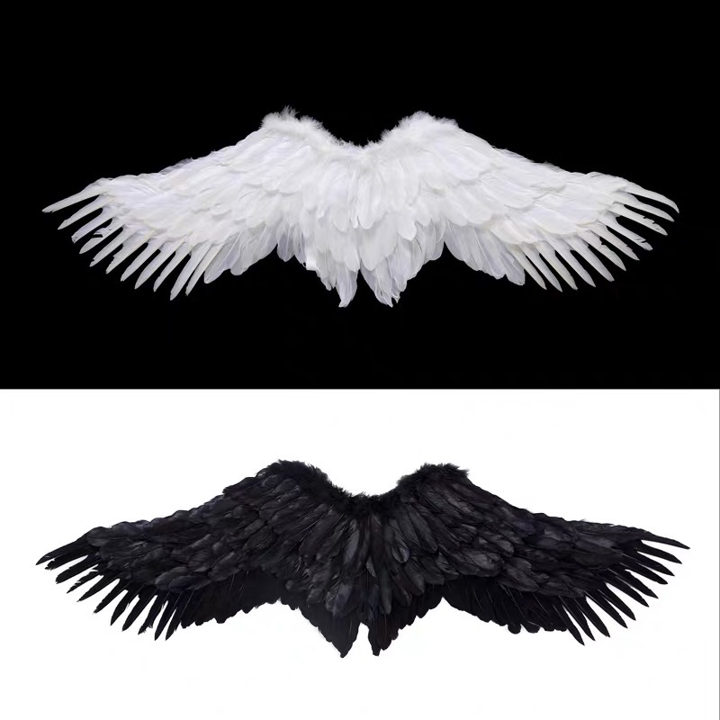 天使翅膀白色羽毛飞燕型翅膀成人儿童表演万圣节道具新娘花童装扮图