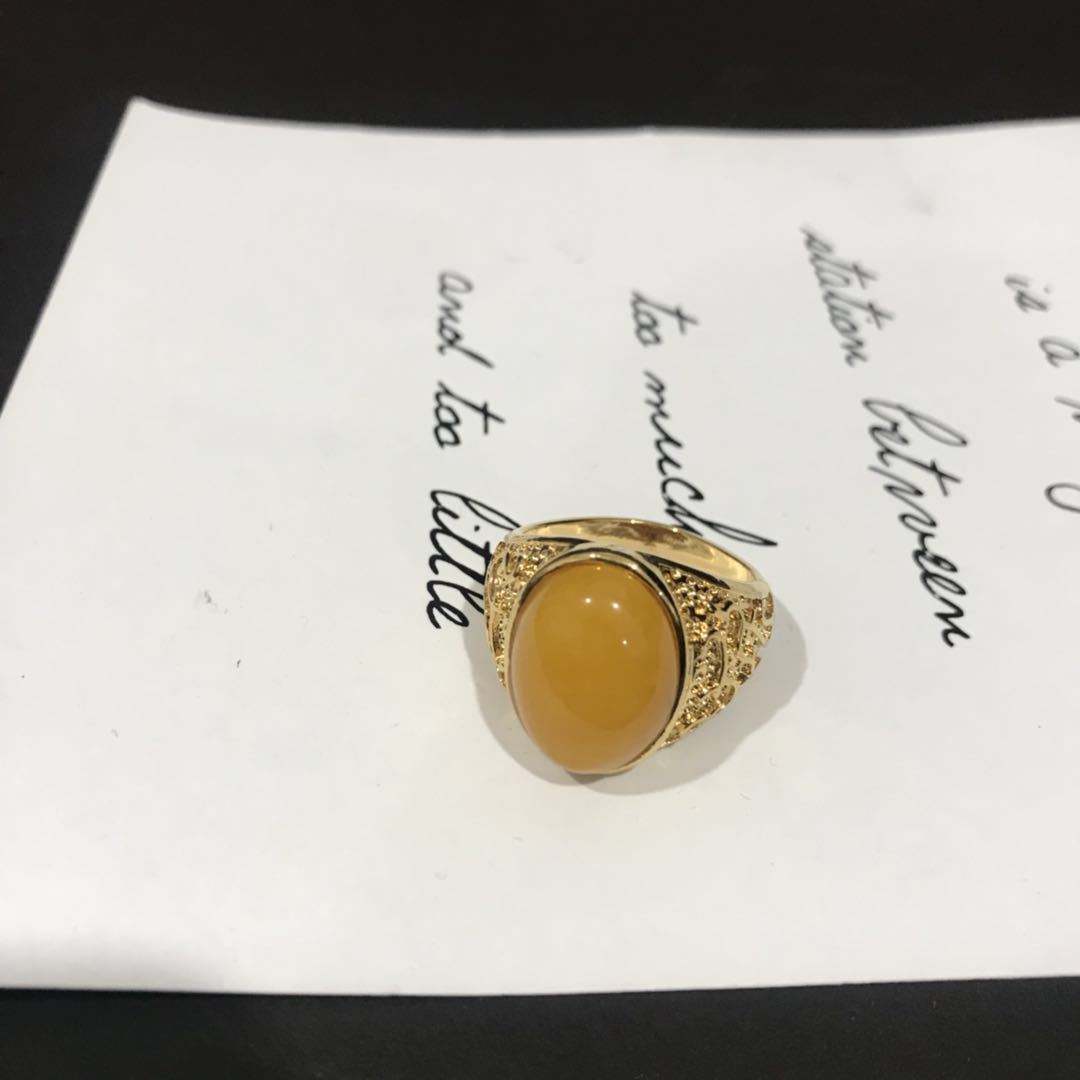Hot style gold plated brass ring with yellow agate opening for men thumbnail