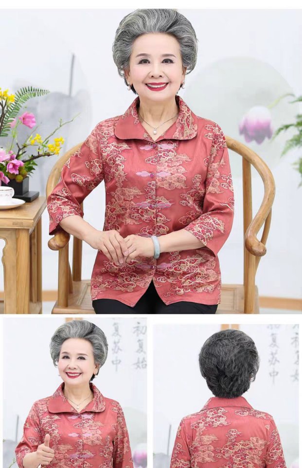 Spring shirts for middle-aged and elderly female mothers, 60 years old, 70 years old, summer suits for grandmothers, 80 years old, clothes for wives