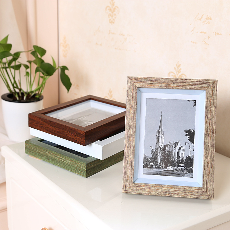 Wholesale of exquisite and simple 3.5× 5-inch imitation wood grain photo frames, creative and suitable for display and hanging, modern home color photo frames details Picture