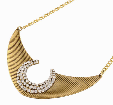 欧美热卖复古做旧镶钻条纹月牙短款装饰项链产品图