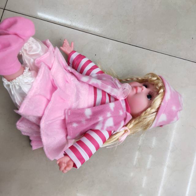 厂家直销粉色条纹仿真娃娃音乐娃娃儿童玩具毛绒玩具