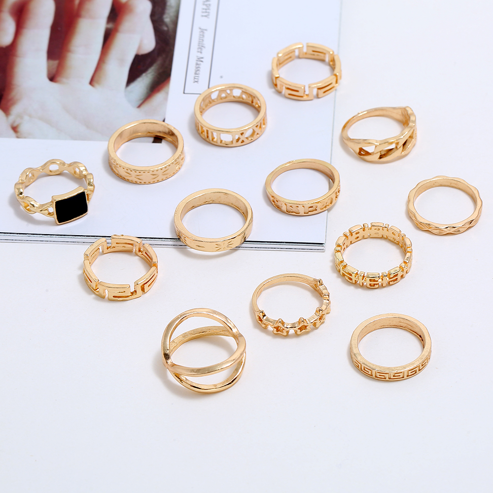 New cross-border jewelry from Europe and America, retro geometric element set ring, letter star ring 13-piece set wish details Picture