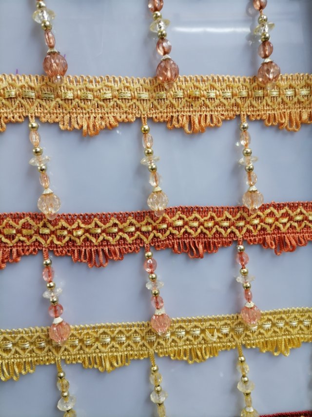 Crystal Curtain Lace Tassel Hanging Fringe Decorative Lace Gold Beads Dragon Beard Curtain Head Decoration details Picture