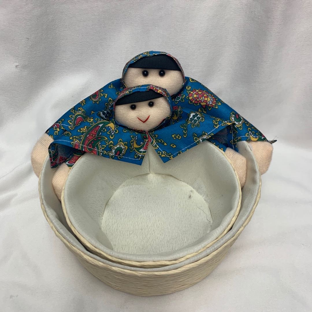 漂亮头巾女娃收纳篮草编收纳篮收纳框2件套详情图2