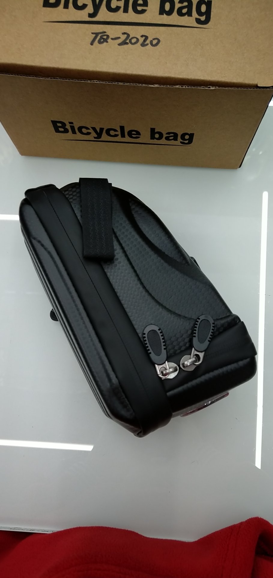 TQ mountain bike tail bag safety warning light close-up