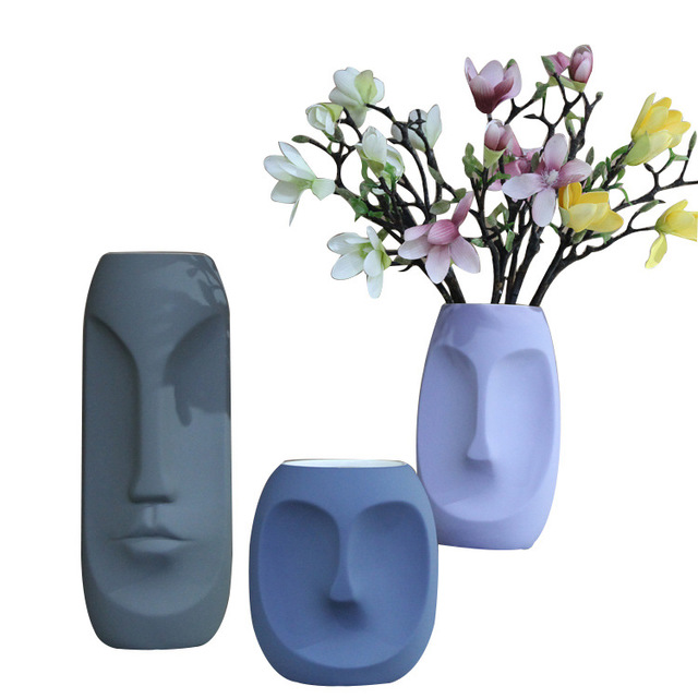 High-quality creative Morandi matte frosted simple face ceramic vase Specification image