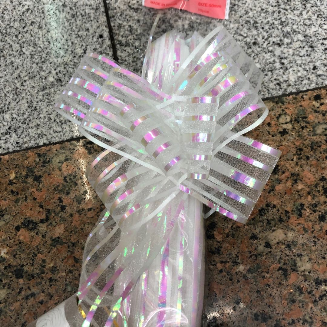 白色婚礼用品婚车装饰拉花蝴蝶结细节图