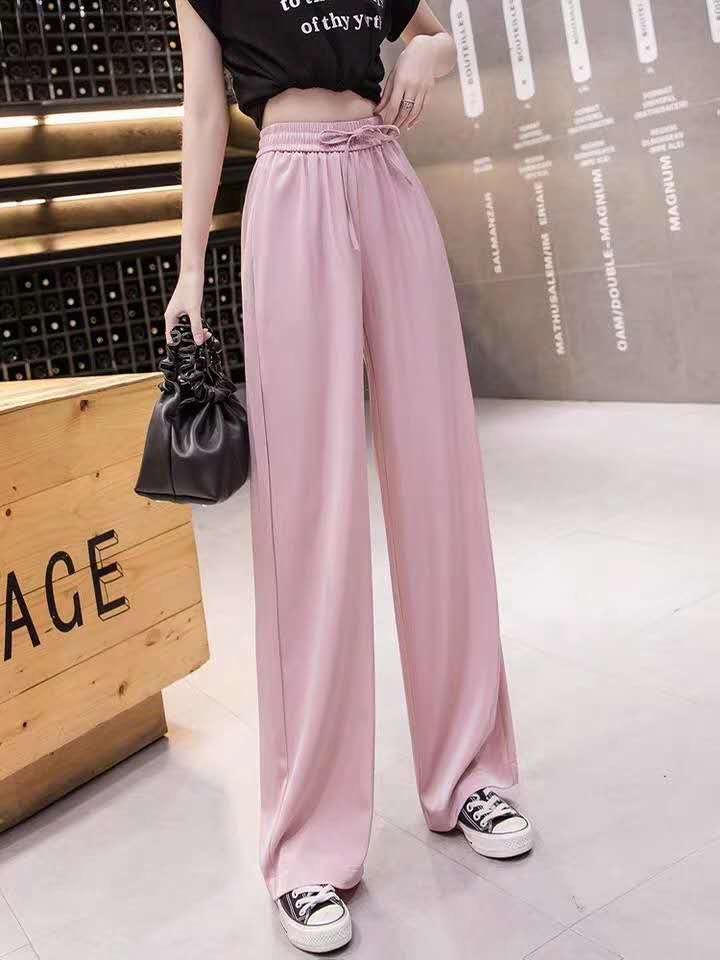Ice silk wide-leg pants for women's summer high-waisted drape and Tencel loose floor-length pants for women