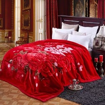 诗兰喜被大红色加厚珊瑚绒双层拉舍尔盖毯结婚用品