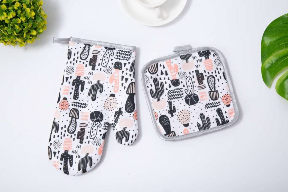 Household Oven Insulated Gloves Bonsai Pattern Microwave Steaming Box Kitchen Baking High Temperature Resistant Heat Resistant Heat Insulation Non-Slip Heavy Cotton Gloves details Picture