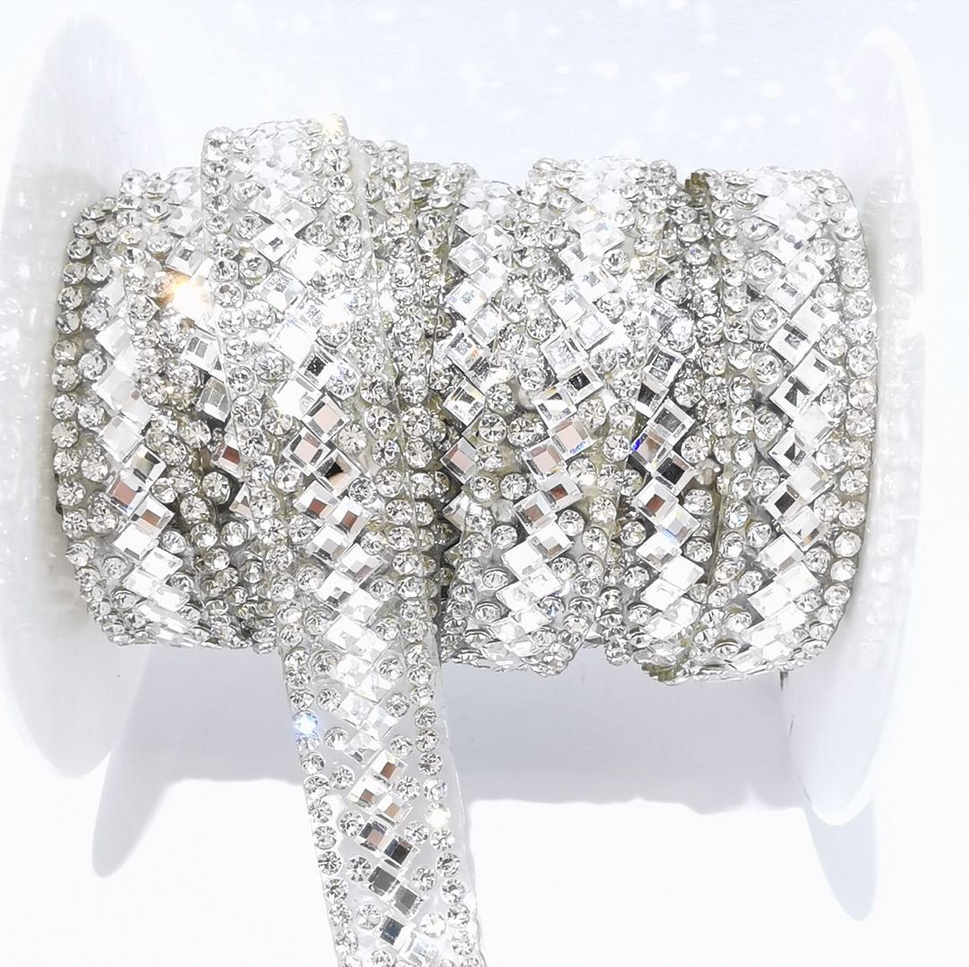 Square Shaped Drill + Rhinestone Chain Mesh Drill Clothing Accessories Handmade Accessories details Picture