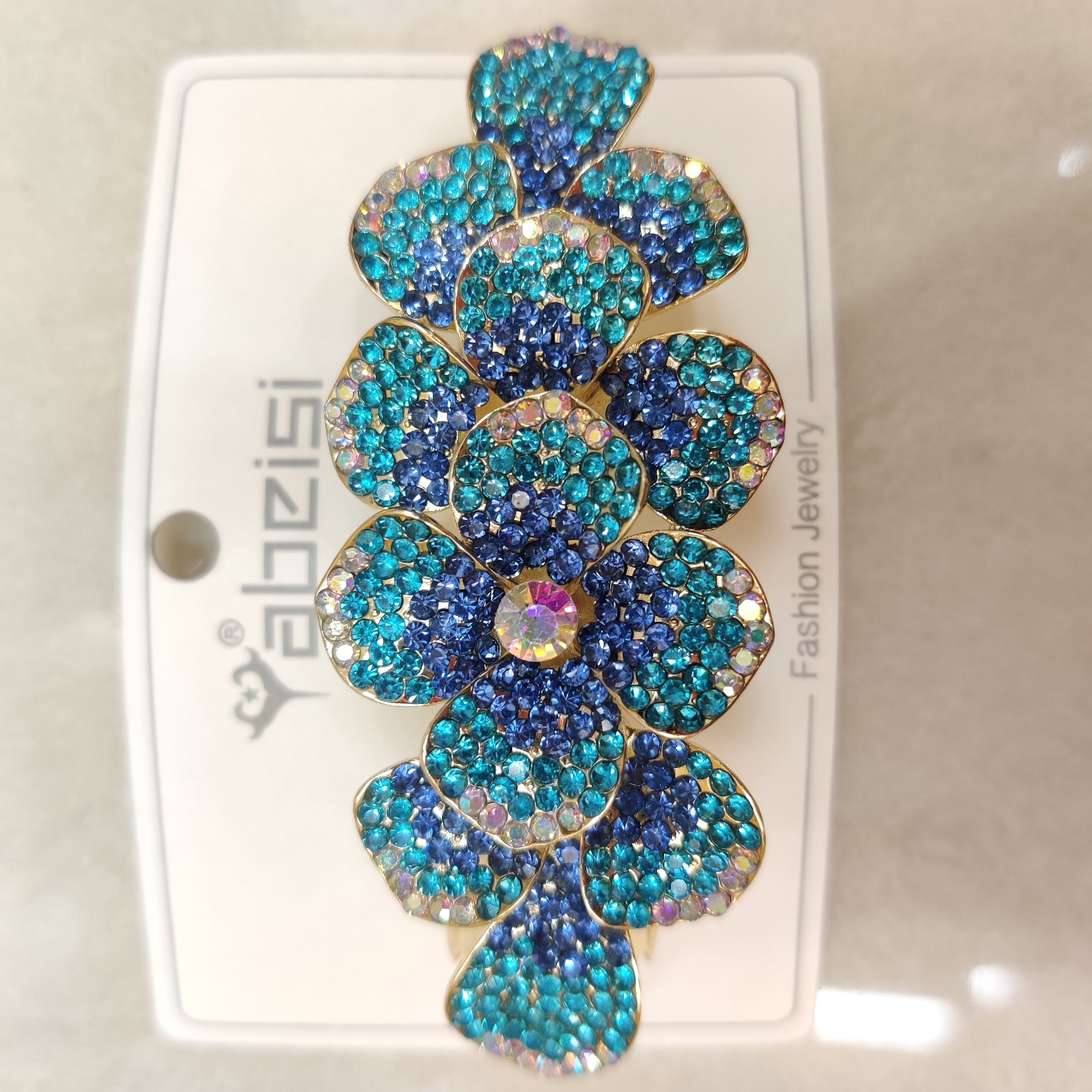 Yiwu Selection crystal set with diamond spring hair clip small spring clip Peony flower style rhinestone top clip hair clip thumbnail