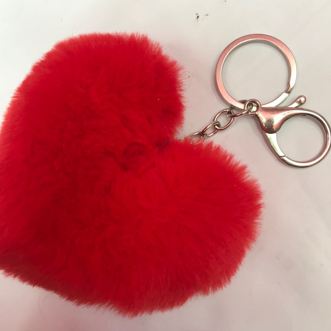 爱心亮片钥匙扣毛球卡通可爱汽车钥匙挂件毛绒娃娃包配饰礼物细节图