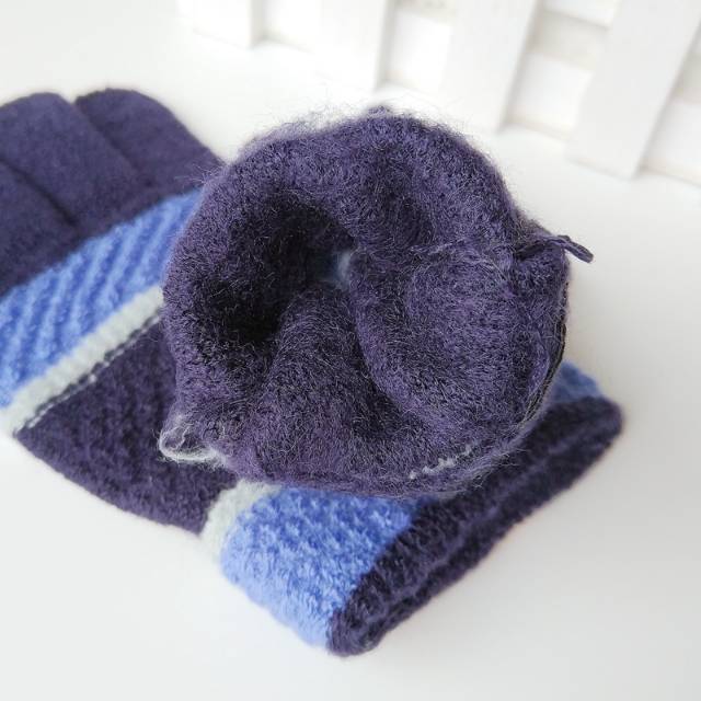 韩版条纹拉绒成人毛线手套学生五指男女通用针织魔术冬季手套批发细节图