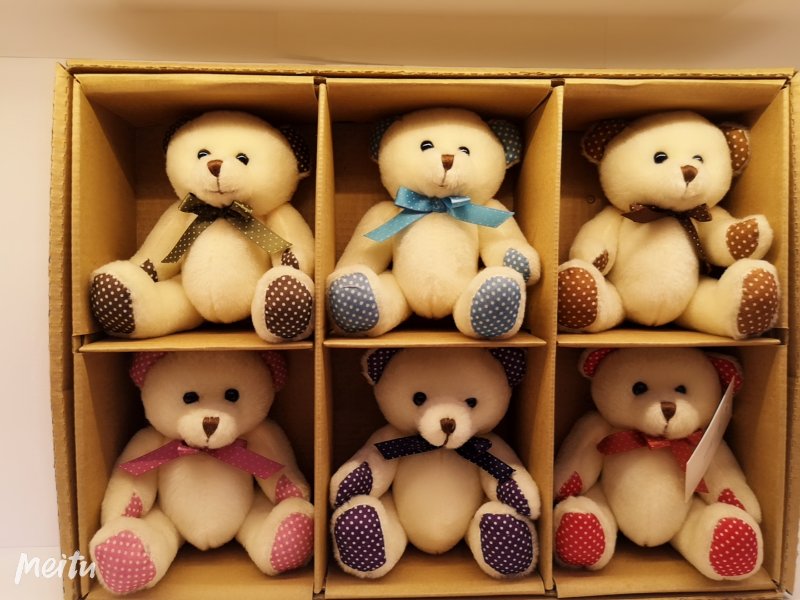 4-inch short plush teddy bear figurine, sitting bear print point bow tie bear manufacturer wholesale details Picture