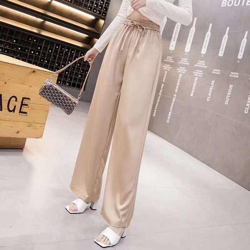 Ice silk wide-leg pants for women's summer high-waisted drape and Tencel loose floor-length pants for women details Picture