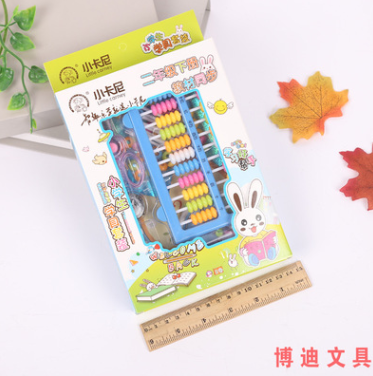 小学生二年级下册教材同步学具套装儿童益智算数教具七巧板算盘钟