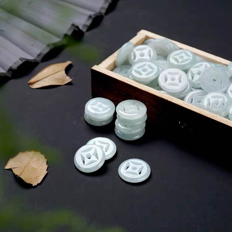 天然翡翠玉石金钱配件diy手工制作手链耳环小挂件饰品隔片材料