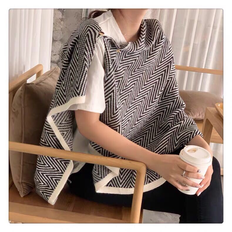 Autumn And Winter Korean Version Of A Long Bib Button Fringe Student Fashion Plaid Scarf Shawl Dual Use Specification drawing