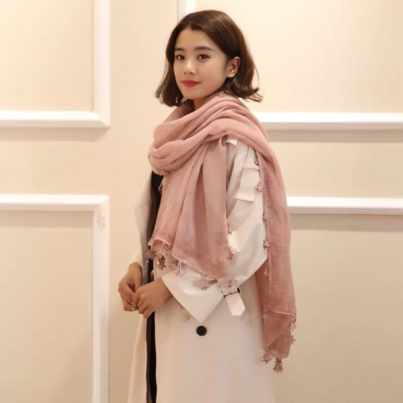 Autumn New Solid Color Cotton Linen Beach Towel Linen Scarf details Picture