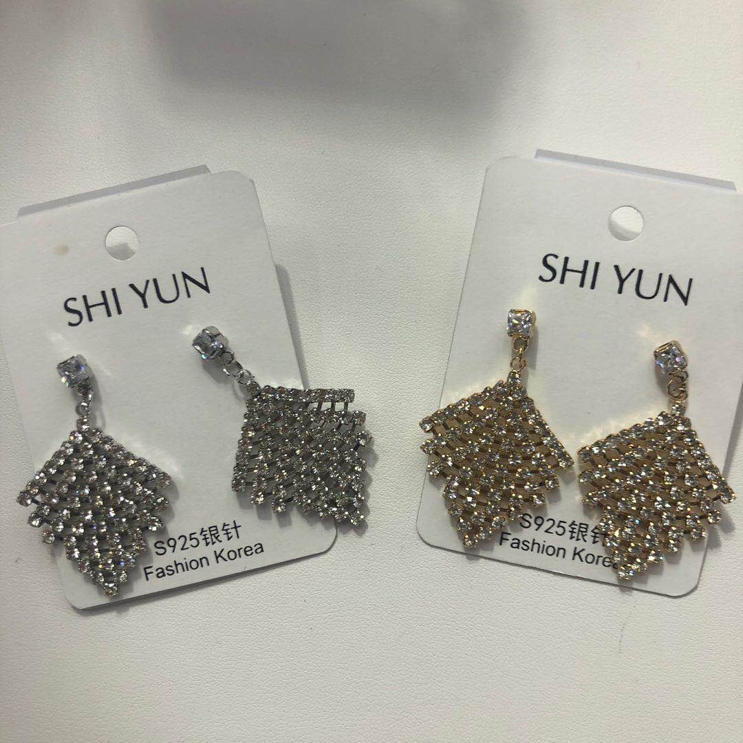 韩国东大门时尚菱形耳钉水钻超闪个性气质耳环