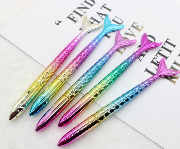 Creative Cute Mermaid Shape Neutral Pen Gradient Color Uv Plated Fish Tail Pen Cartoon Student Pen