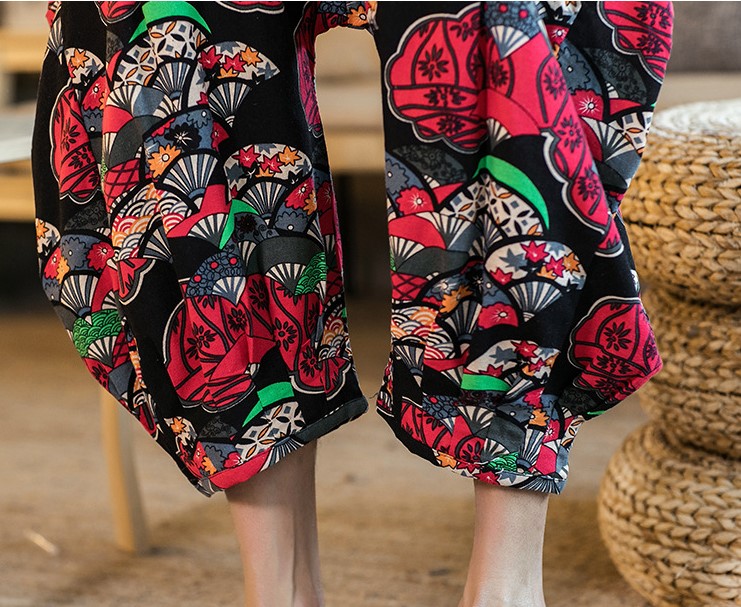 Thai elephant wide-leg pants, linen shorts, floral pants, wide-crotch lantern pants, beach pants, capsize pants, men's summer details Picture