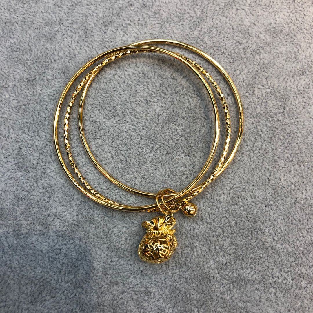 Money Bag Bell Bracelet Brass Gold Plated Three Three Women's Jewelry