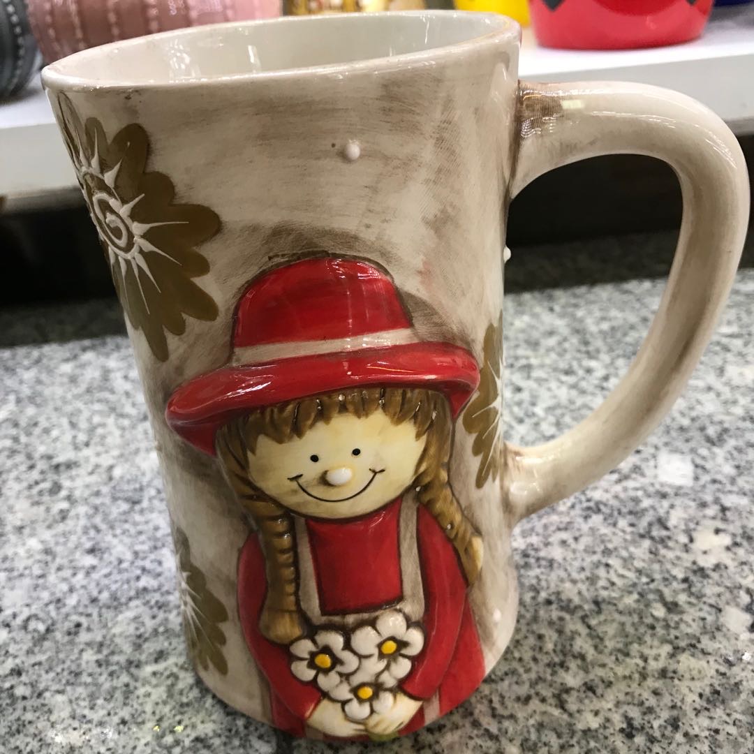 北欧可爱戴帽子小女孩造型水杯咖啡杯茶杯