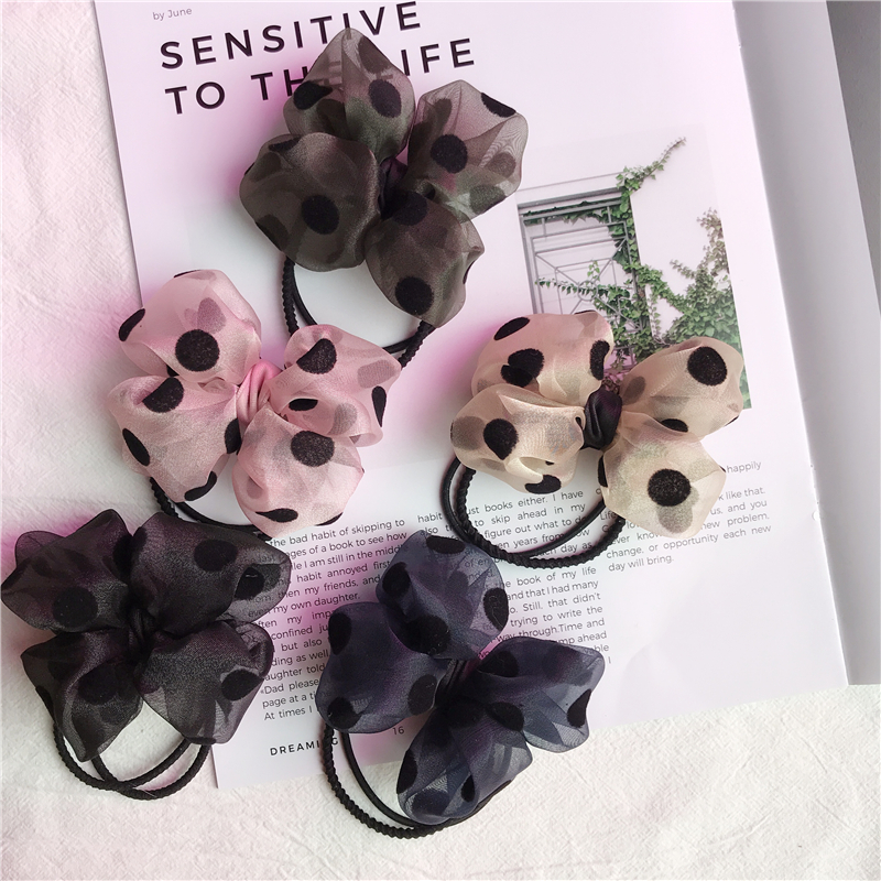 韩国儿童发饰波点泡泡纱蝴蝶结发绳女童发圈女孩头绳宝宝皮筋头花产品图