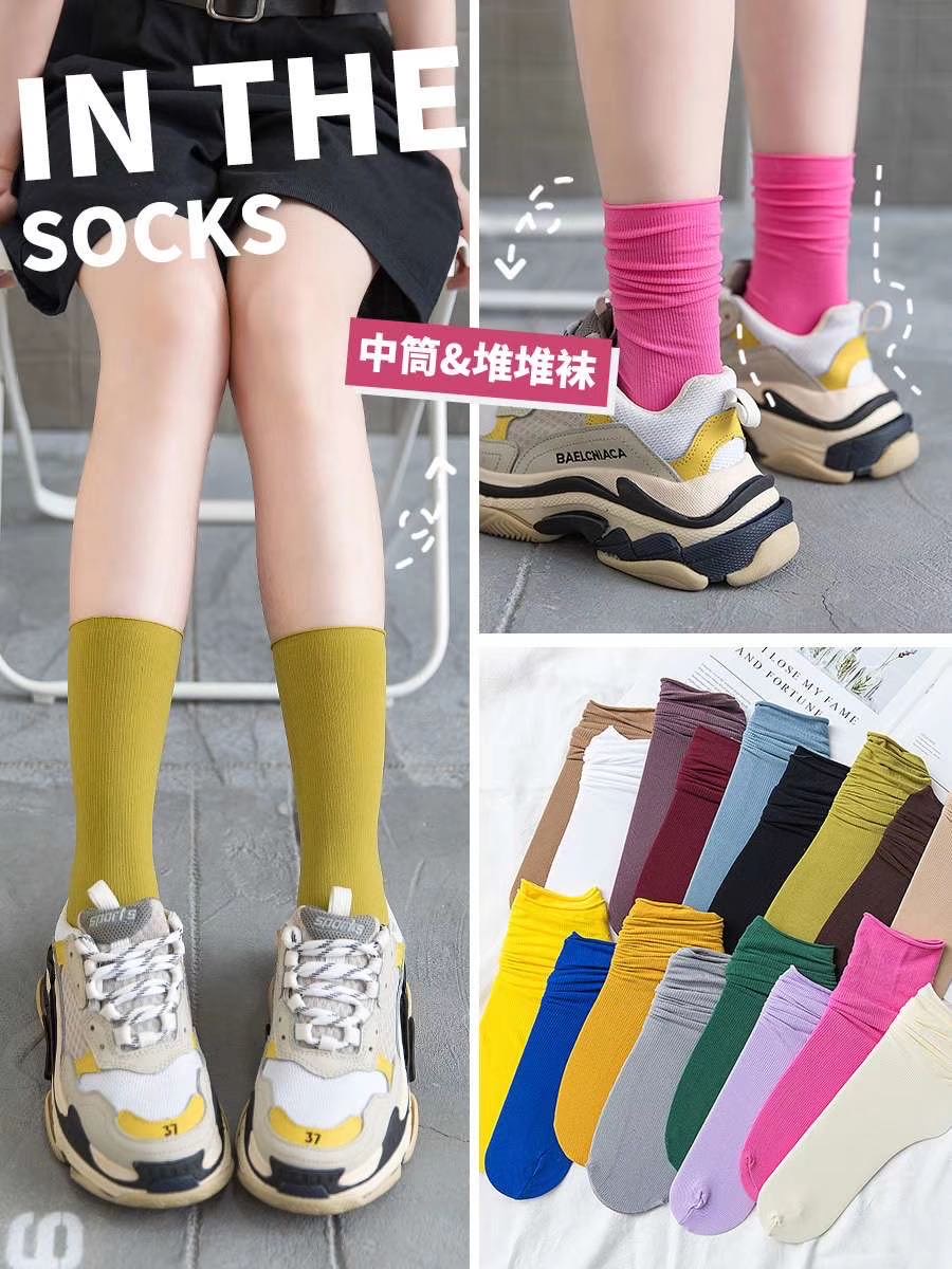 袜子女堆堆袜春秋韩国日系纯棉中筒长袜夏季