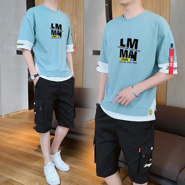 100% pure cotton summer men's short-sleeved T-shirt, round neck, trendy half-sleeved, Korean-style top for young students, men's clothing, large size 1 details Picture