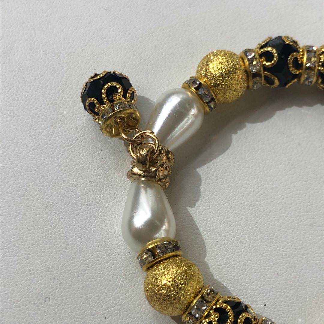 新款时尚大气金色玻璃单圈手链纯手工串制潮流百搭手饰细节图