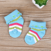 彩色条纹蓝色卷边宝宝袜防滑舒适可爱童袜