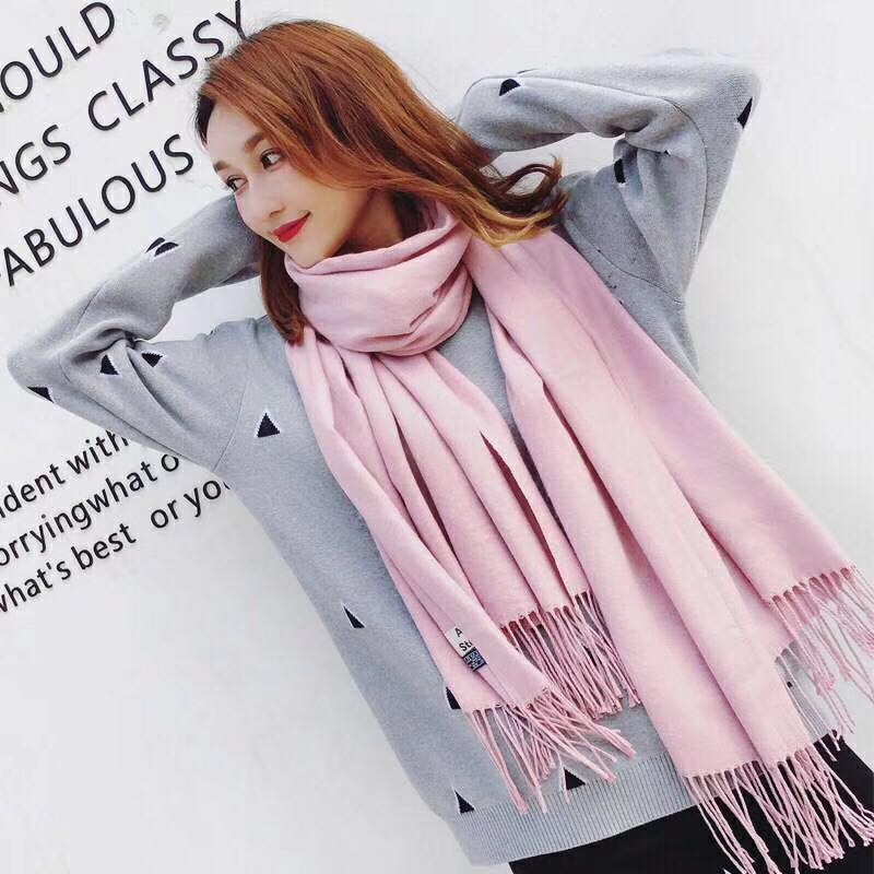 Winter Ladies All Warm Fresh Classic Fringe Solid Color Cashmere Drawn Scarf Specification drawing
