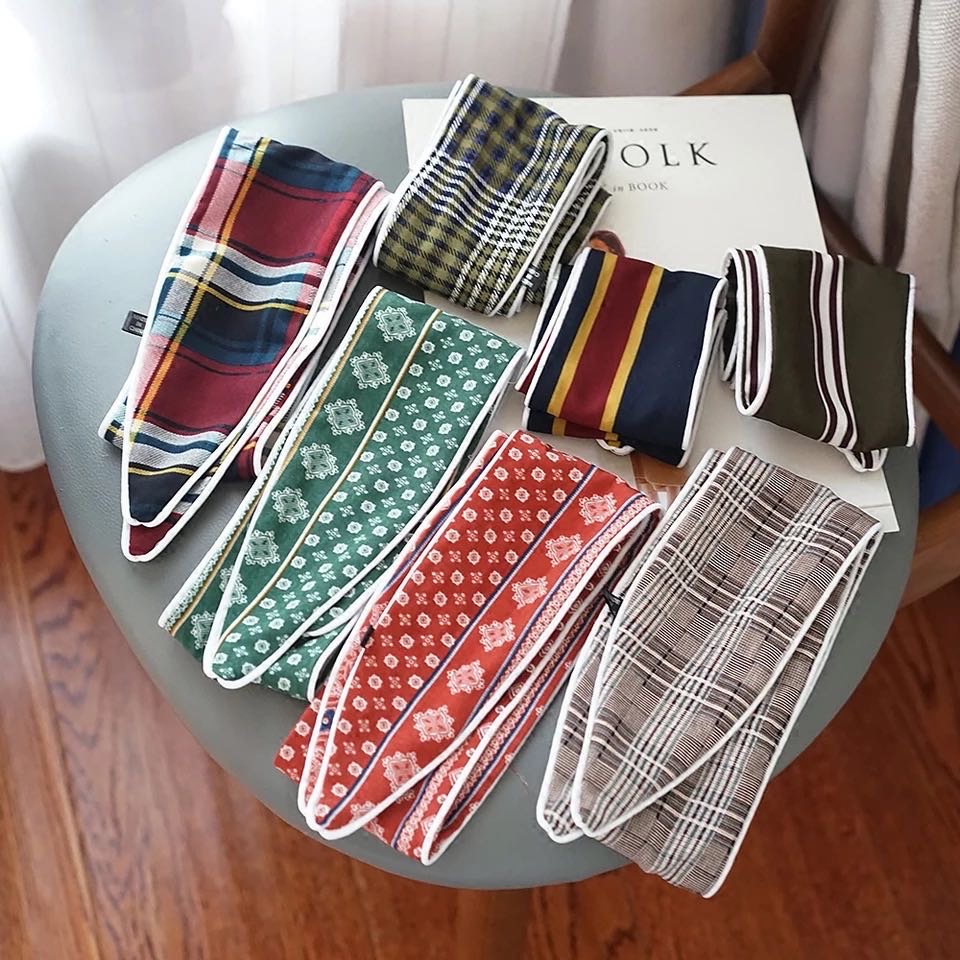 Plaid Scarf Small Bow Tie Design Sense Thin Scarf Cute Students