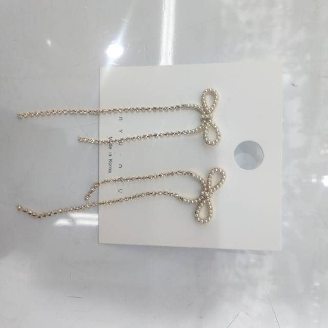 925银针珍珠蝴蝶结耳环女满钻链条流苏长款耳饰韩版气质百搭耳钉