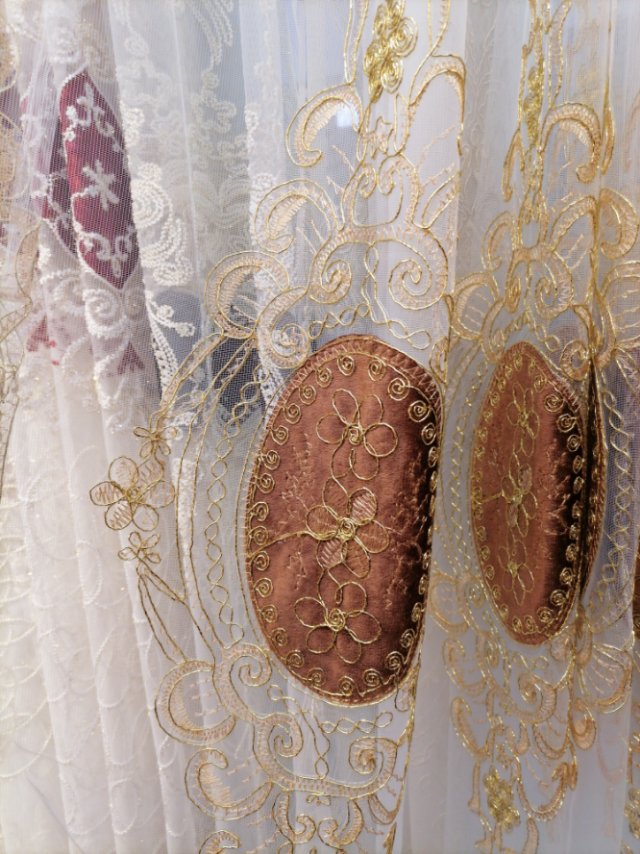 European-style velvet embroidered window screens for bedrooms and living rooms, floor-standing embroidered gauze curtains details Picture