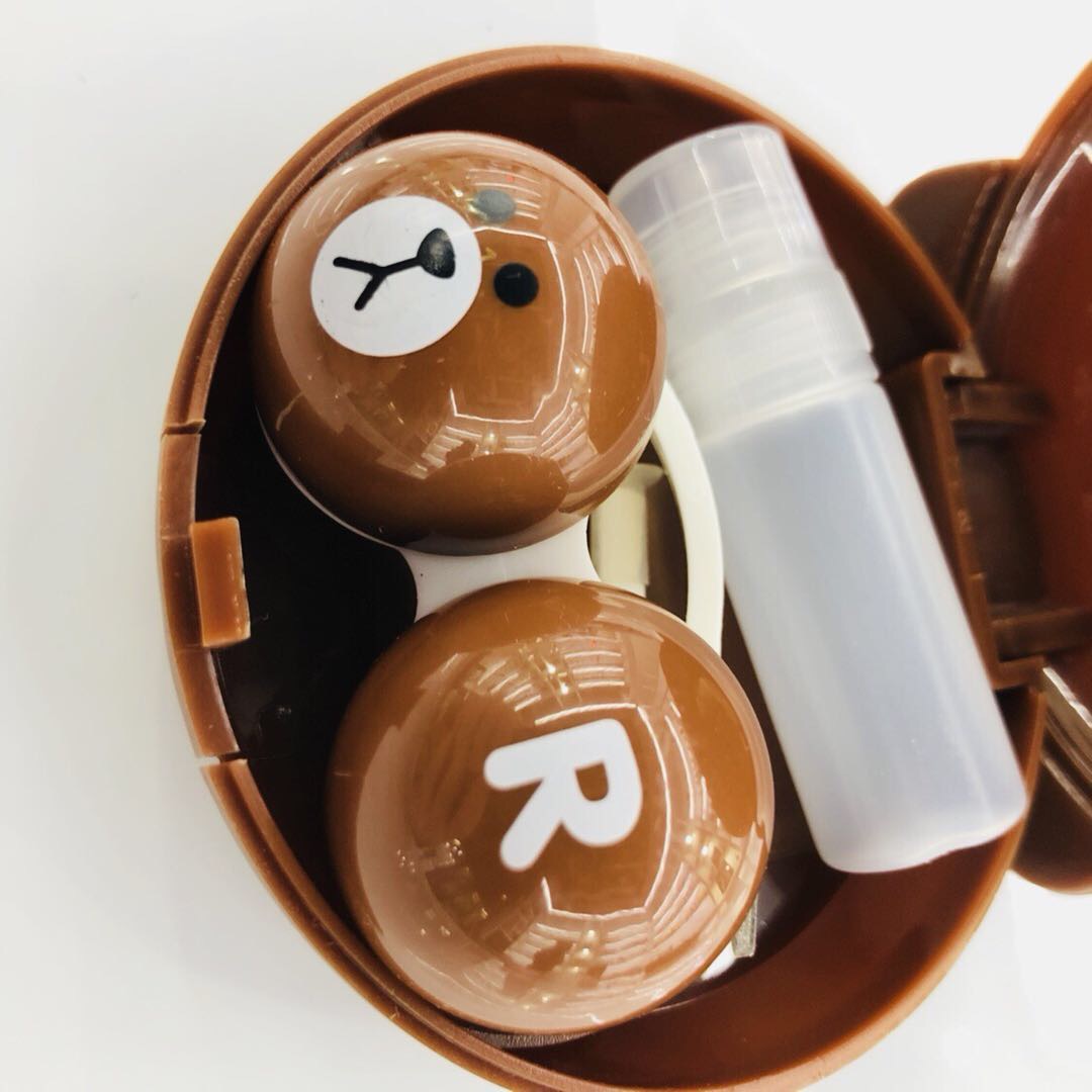 Cute cartoon and simple dual companion contact lens case, contact lens care, storage for myopia, multiple pairs of colored contact lenses box details Picture