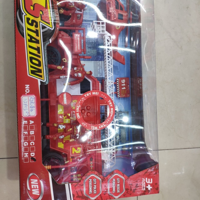 Colorful paper box packaging, plastic electric fire engine, helicopter set, children's toy details Picture