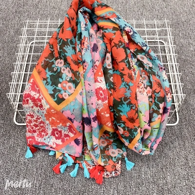 Casual Fashion Generous Long Scarf Colorful Flower Shawl
