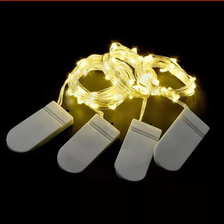 Copper wire Christmas lights, LED light strings, copper wire lights, warm white 2-meter 20-light, CR2032 button battery box details Picture