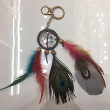 仿真羽毛捕梦网钥匙挂件时尚创意印第安风手工装饰品
