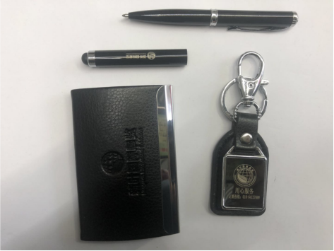 凯路仕礼品笔业 办公金属激光灯笔商务名片盒PU钥匙扣礼盒套装细节图