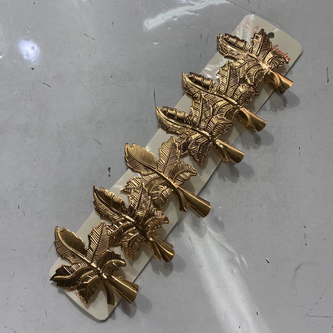 热销新款时尚芭蕉叶镀金铁片女士鸭嘴夹