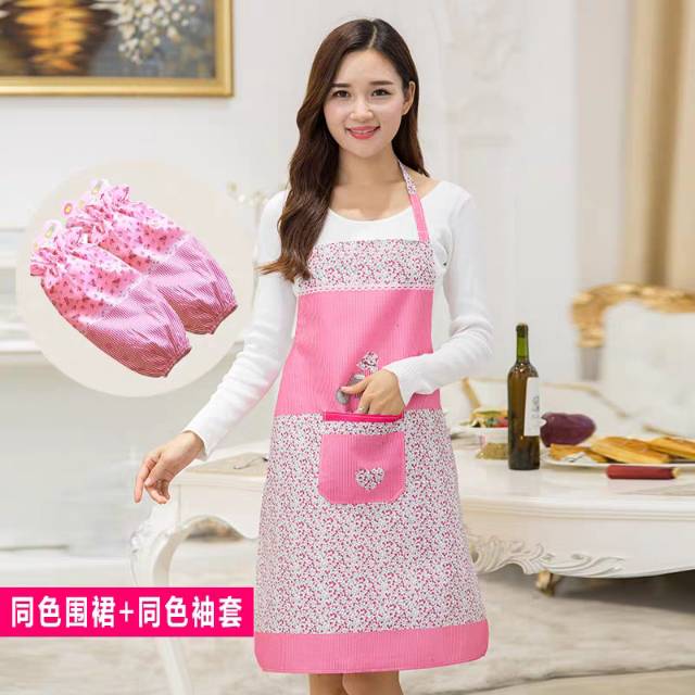 Apron with free shipping, kitchen cooking, stain-resistant and oil-proof, adult sleeve, waist-hugging, cute and reversible dressing details Picture