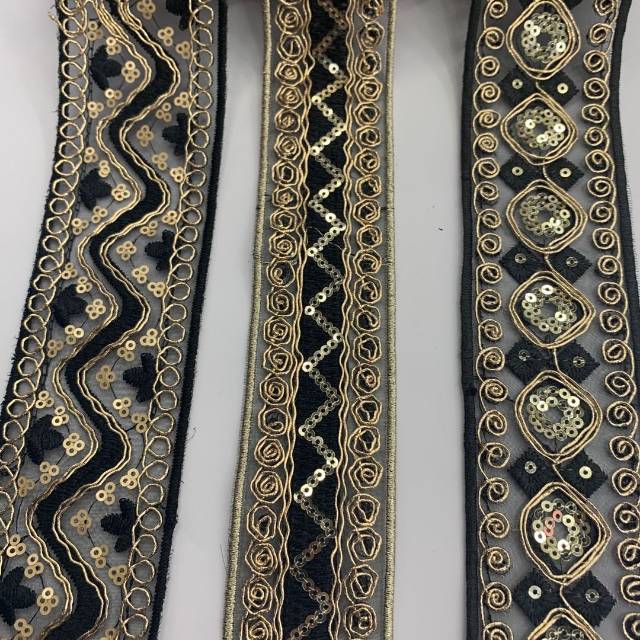 三合一亮片股绣花边民族织带多色非洲花边服装辅料装饰带